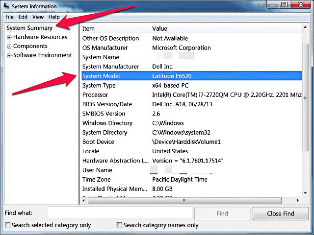 Find laptop model using system information